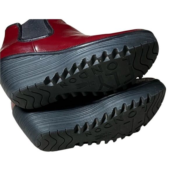 Fly London Burgundy wedge platform Yat Chelsea Bootie boots 38 8 Portugal NEW - Picture 15 of 16